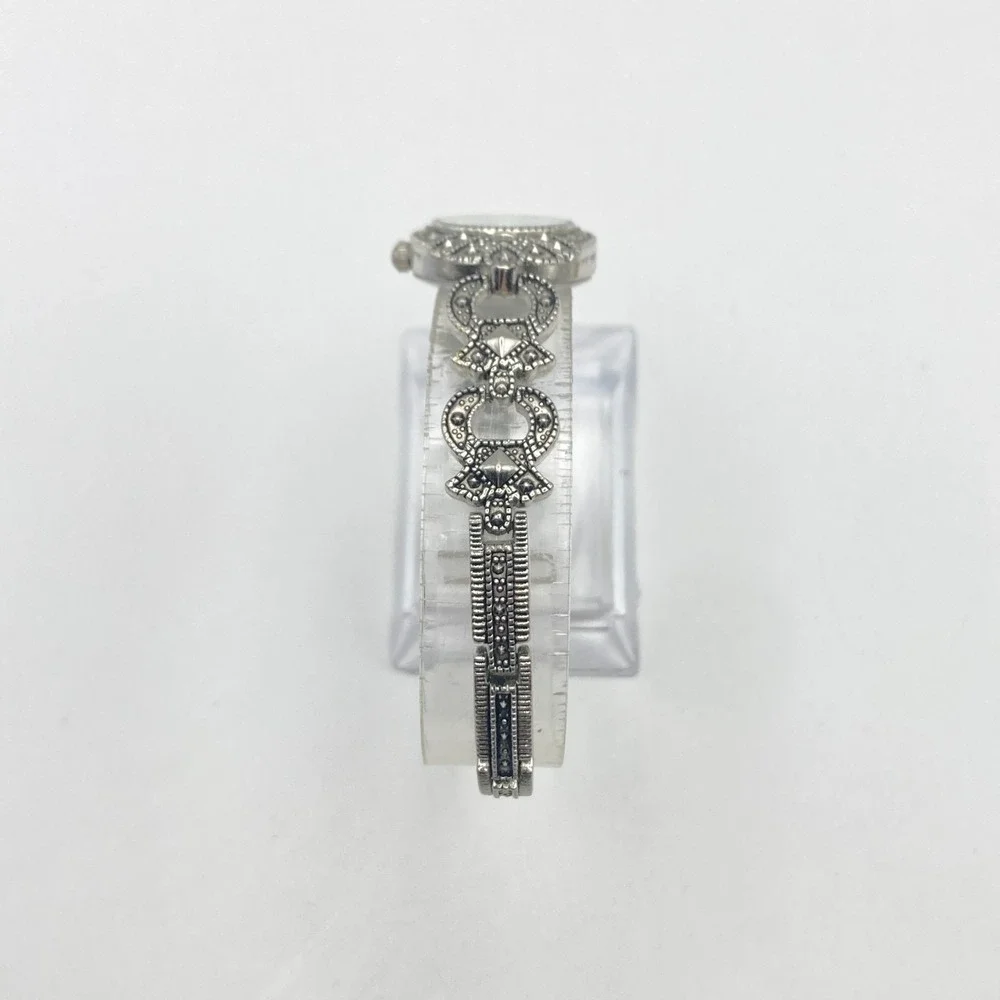 Lexington Women's Marcasite Watch 21mm Silver Tone MOP Dial New Battery 6.75